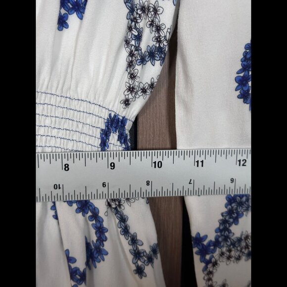 Sandro Dress 40 / US Large Womens White Button Smocked Elastic Waist Heart Art - Picture 4 of 10